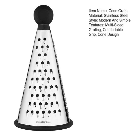Stainless Steel Cone Grater with 3-in-1 Blades Multi-Function Cheese Garlic Shredder Dishwasher Safe Essential Kitchen Tool for Fine Coarse Grating