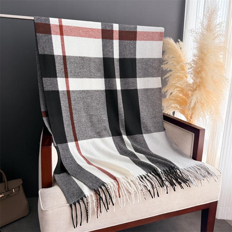 Plaid Autumn and Winter Warm Scarf Shawl Commuting Versatile Couple Fringed Imitation Cashmere Scarf