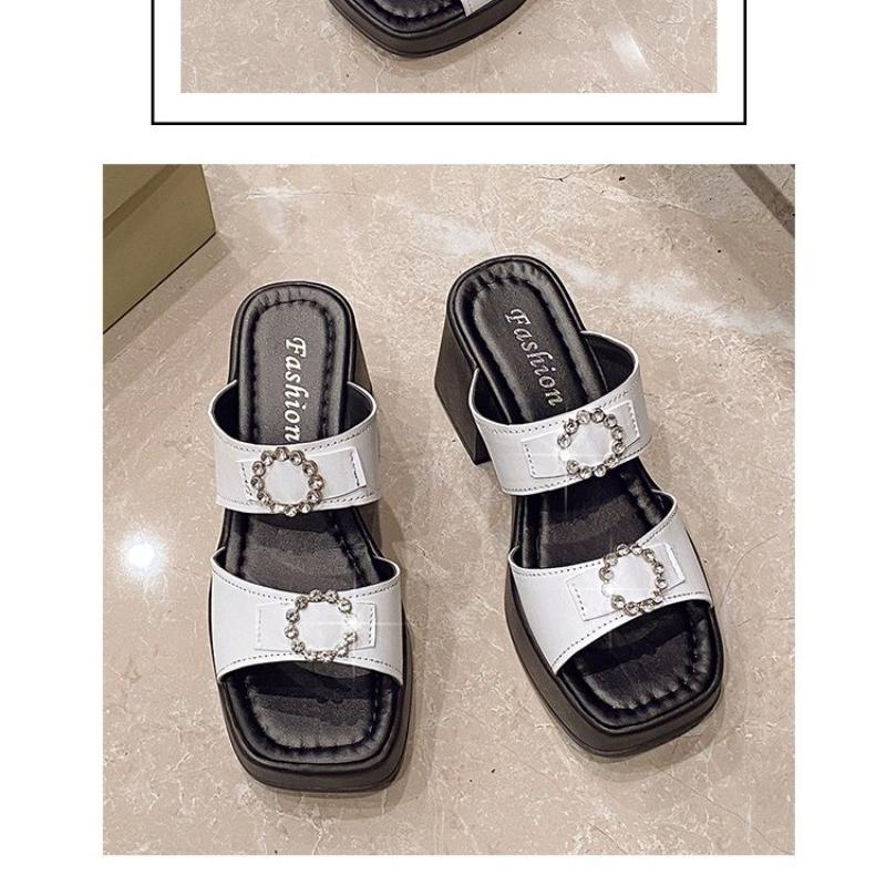 

Модные летние элегантные женские шлепанцы на высоком каблуке 2025 Новые туфли на толстом каблуке Простые модные водонепроницаемые сандалии на платформе из мягкой кожи 35 белый