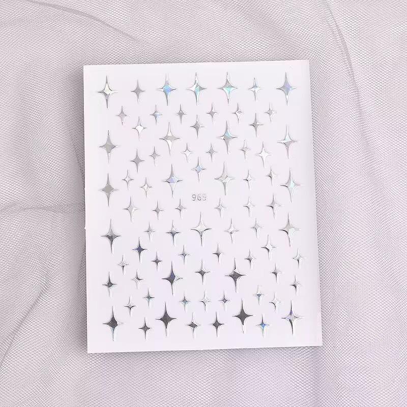 

Наклейки для ногтей «Звездный свет», Самоклеящиеся наклейки в виде четырехконечных звезд, Лазерные золотые и серебряные черно-белые наклейки для ногтей, Наклейки для ногтей Laser silver