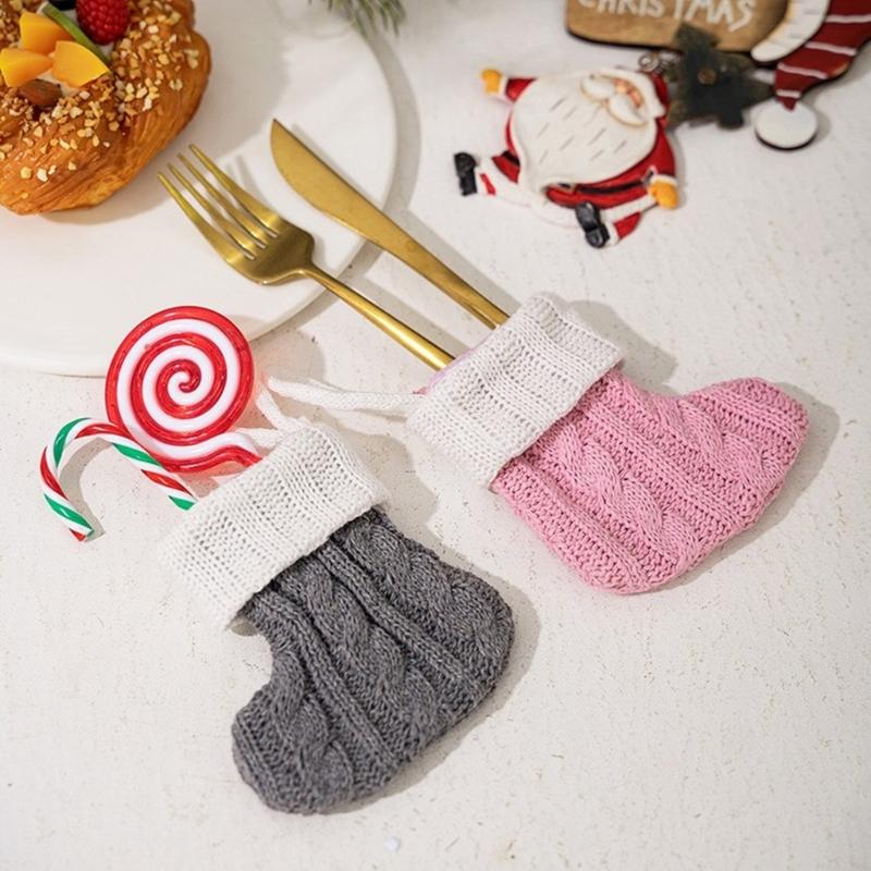 Set of 10 Knitted Christmas Socks Large Capacity Stocking Handmade Present Bag Hanging Ornament for Family Celebration
