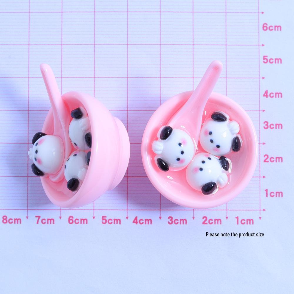 3D Handmade Animal Meatball Bowl DIY Ornament with Edible Toy Accessories - Cream Glue Resin Supplies.