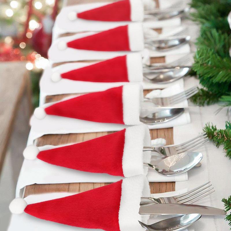 10/5pcs Tableware Holder Bag Christmas Hat Christmas Christmas Decorations Home Decoration Accessories Kitchen Tableware Holde