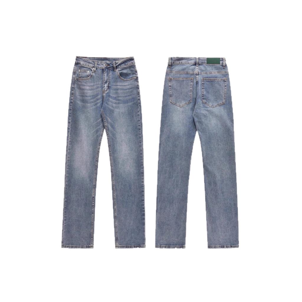American retro light blue extended jeans men's and women's teen pants slim-fitting and thin straight and slightly pulled pants