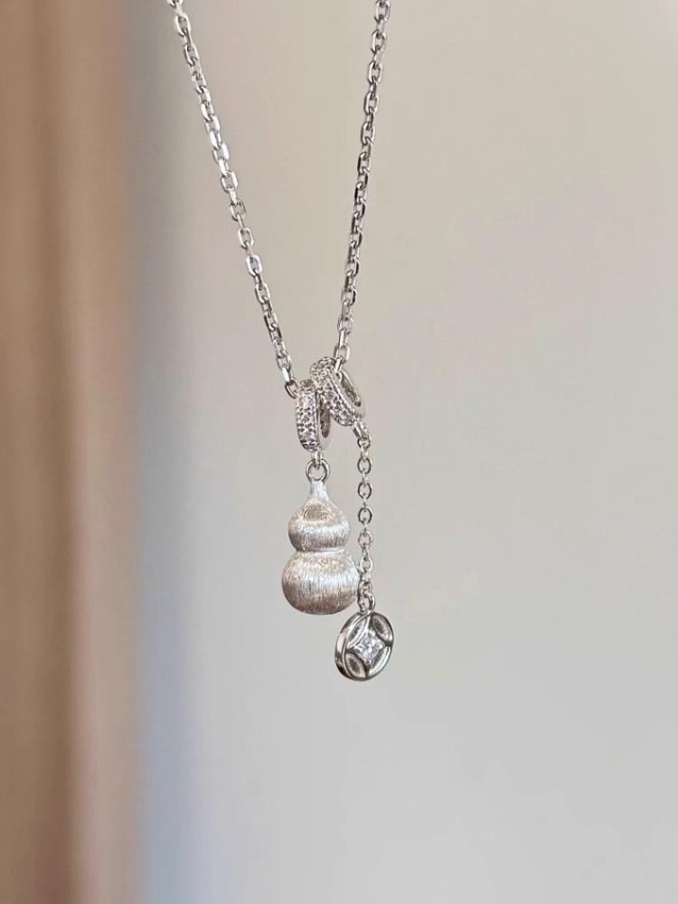 Brushed Gourd Copper Coin Necklace - Chinese Light Luxury Niche Design Clavicle Chain