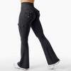Women's Sports Flared Leggings With Pockets, Stretchy High-Waisted Workwear Yoga Pants