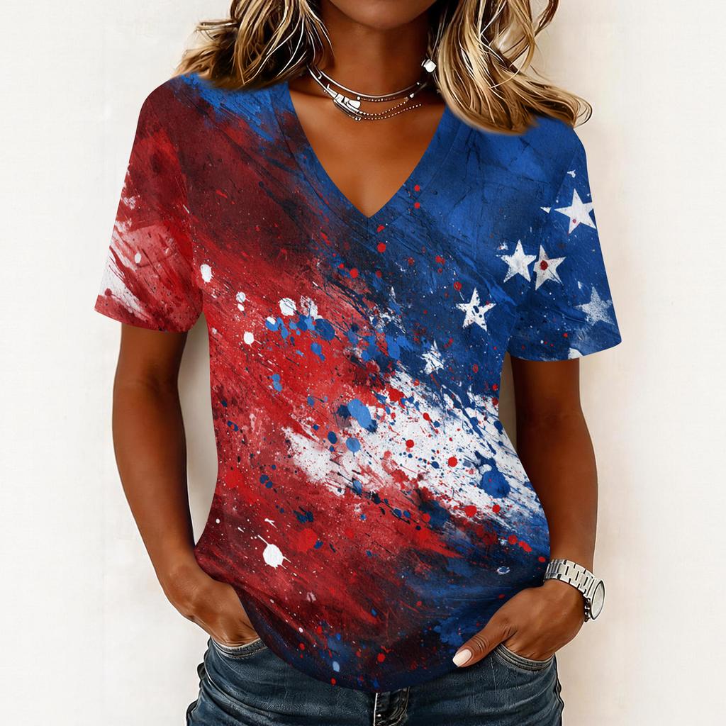 Shirts For Women Trendy V Neck T Shirts Casual Printed Blouse Tops For Women