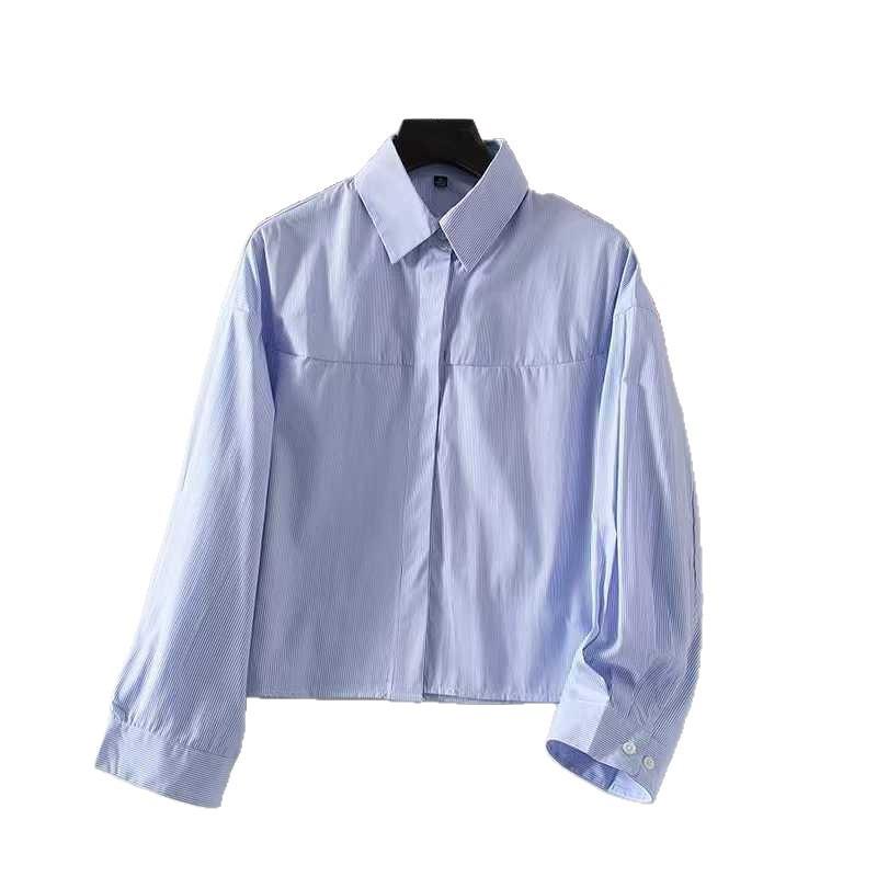 Japanese 1116 Spring New Women's Cotton Striped Short Shirt Long Sleeve Air Conditioning Shirt 179678 181181