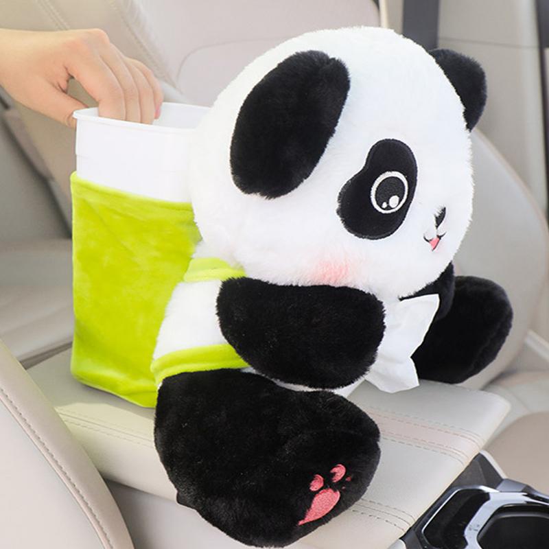 Car Tissue Holder Trash Can Animal Doll Tissue Box Trash Can Car Tissue Dispenser Facial Tissues Boxes Garbage Can Panda Storage
