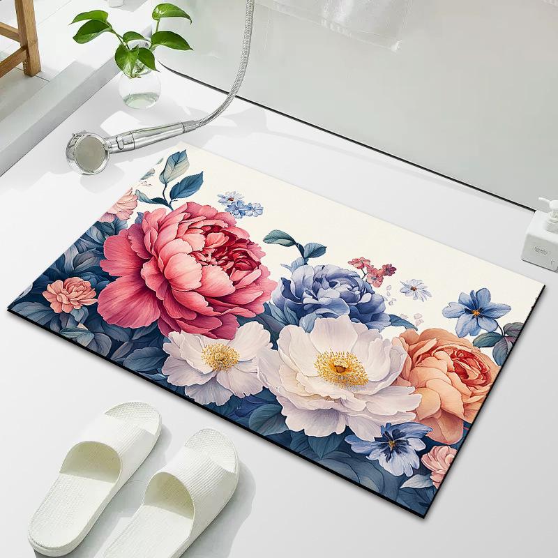 Flower Small Fresh Bathroom Floor Mat Diatom Mud Toilet Absorbent Floor Mat Bathroom Dirty Non-slip Mat Household Door Mat