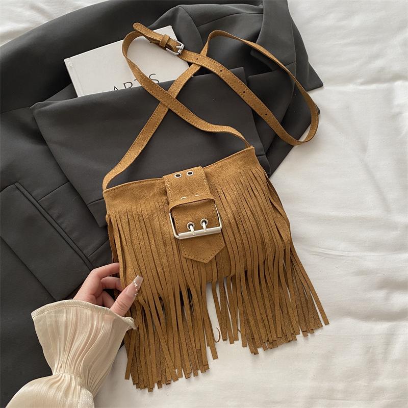 Premium Bag Women 2025 New Niche Retro Suede Fringed Shoulder Bag Fashion Messenger Bucket Bag