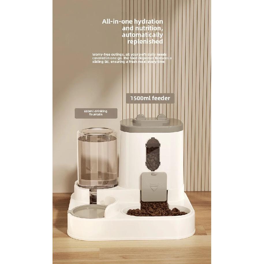 Pet Automatic Feeder and Water Fountain for Cats and Dogs Two-in-One Anti-Tip Dog Bowl Cat Water Dispenser