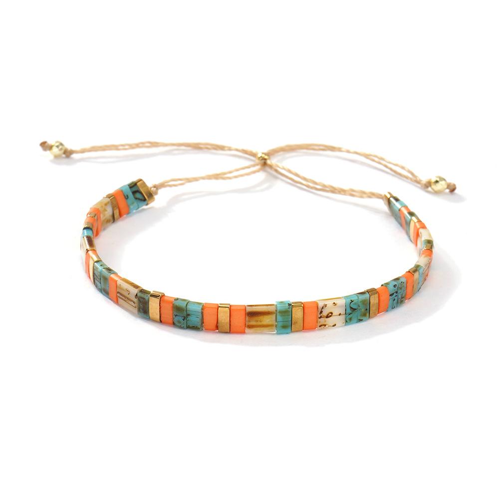 Bohemian Stacked Tila Bracelet Men's and Women's Retro Blue-Green Beaded Gold Chain Bracelet