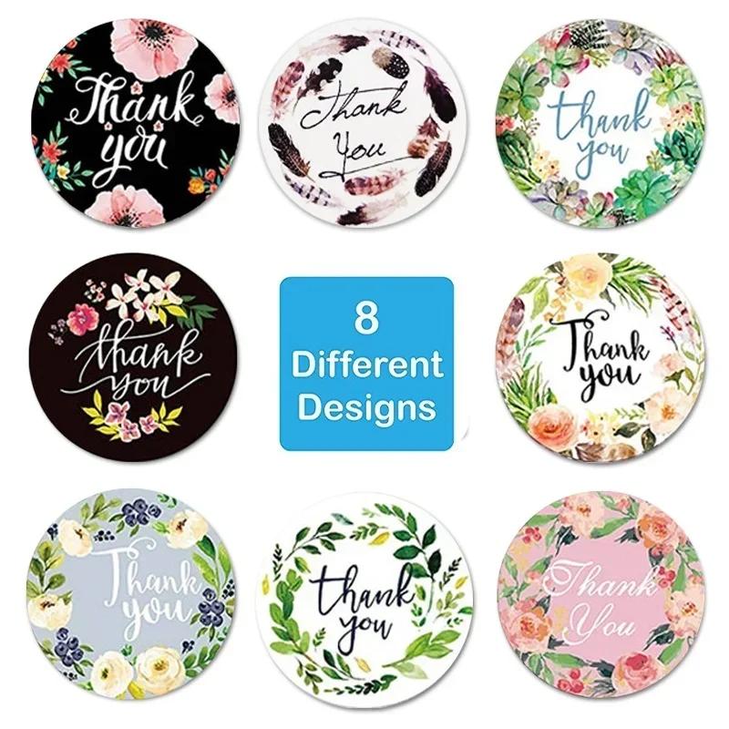 500pcs/roll Round Floral Thank You Stickers Envelope Seal Sticker Stationary Stickers Cute Thank You Stickers