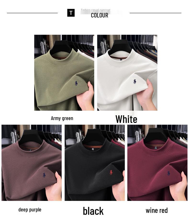 Men's Winter Fleece Hoodie Casual High-End Round Neck T-Shirt 2025 Thick Base Layer