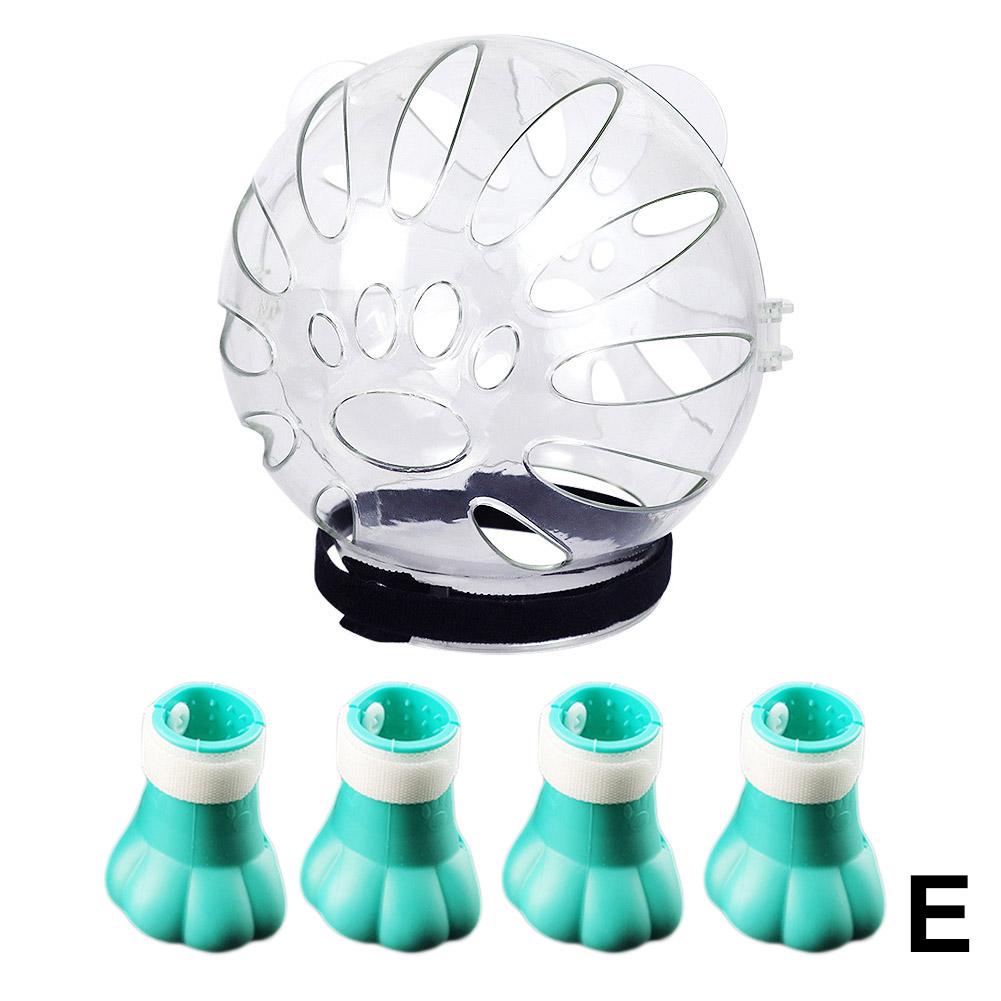 Cat Muzzle and Boots Anti Bite Cat Breathable Hood Anti-Licking Clear Reusable Cat Helmet with Paw Cover Anti-Scratch Paw Shoes