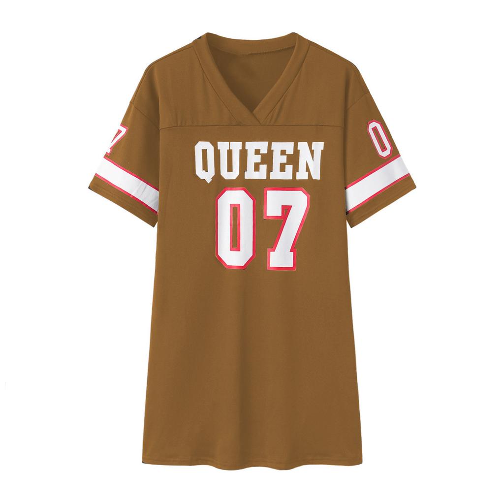 Women's Dress - Casual Hip-Hop Style Short Sleeve T-Shirt Dress with "07" Letter Print, Summer Loose Fit Comfortable Dress,Stylish Summer Outfit