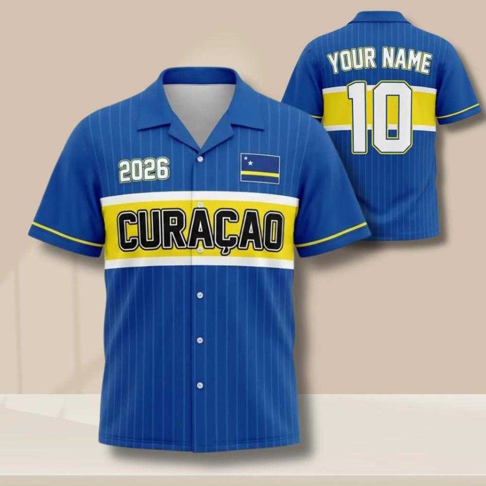 Nouveau Maillot de Football Personnalisé Nom Numéro Curaçao Chemise à Boutons Hawaïenne Vêtements pour Supporters de Football Tenues d'Équipe Personnalisées Vêtements