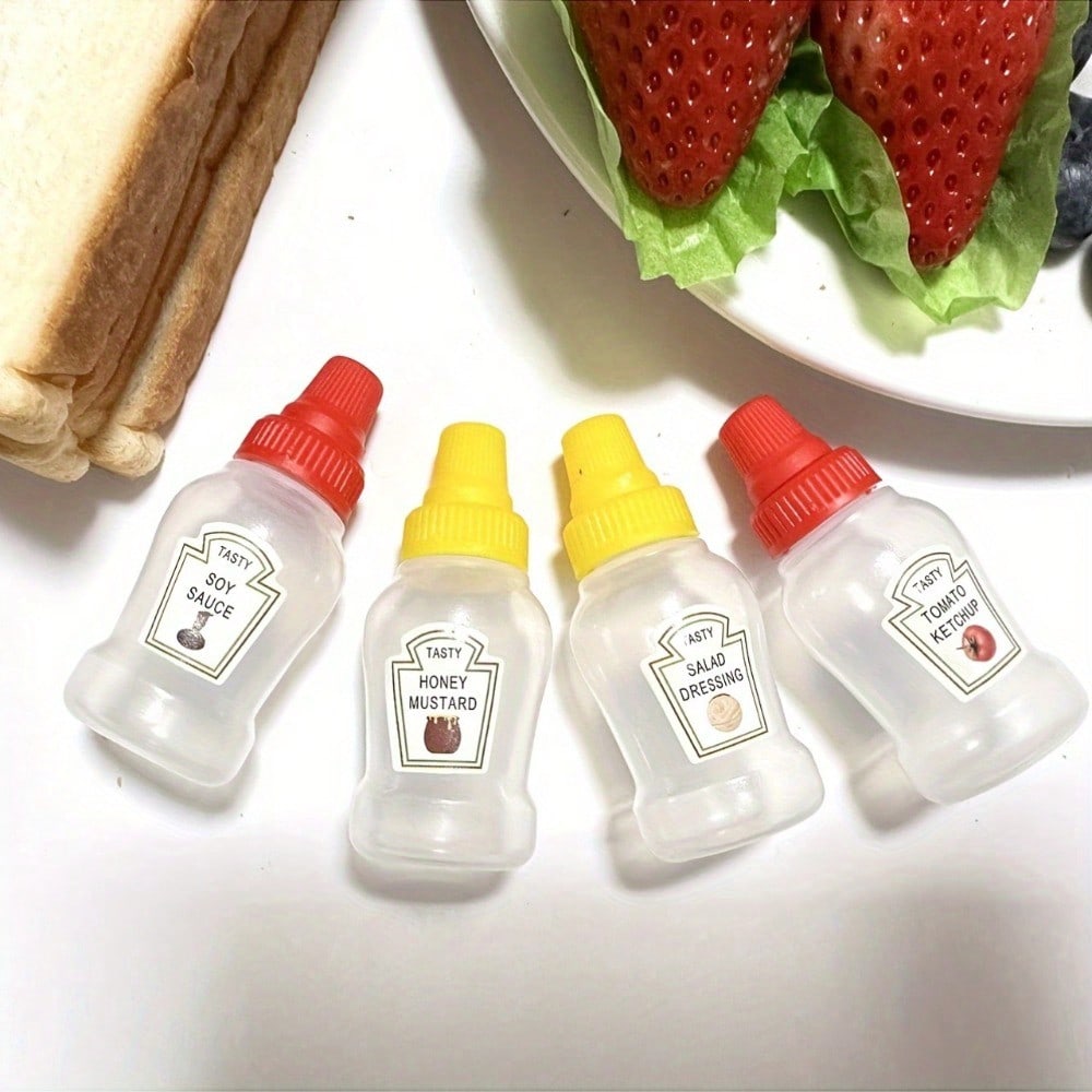 4pcs Set of Portable Tomato/Honey/Soy Sauce/Salad Squeeze Bottles/Lunch Sauce Bottles for Barbecue, the Best Partner for Lunch Boxes