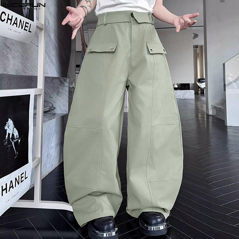 INCERUN Men Zip-up Waist Casual Baggy Drop-crotch Pants Long Trousers