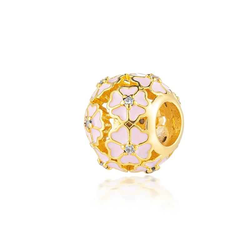 NIEUWE DIY Vergulde Sieraden Roze Kers Verwarde Sundrop Bloem Bedeltje Roos Margriet Bedels Passend voor Armband Vrouwen Cadeau