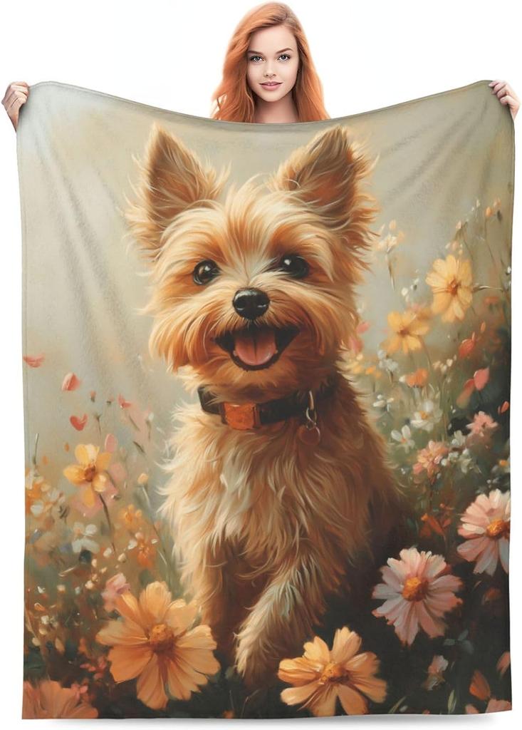 Dog Portrait Floral Tapestry Throw Blanket For Pet Lovers Home Decor Cozy Autumn Spring Seasonal Artwork Gift
