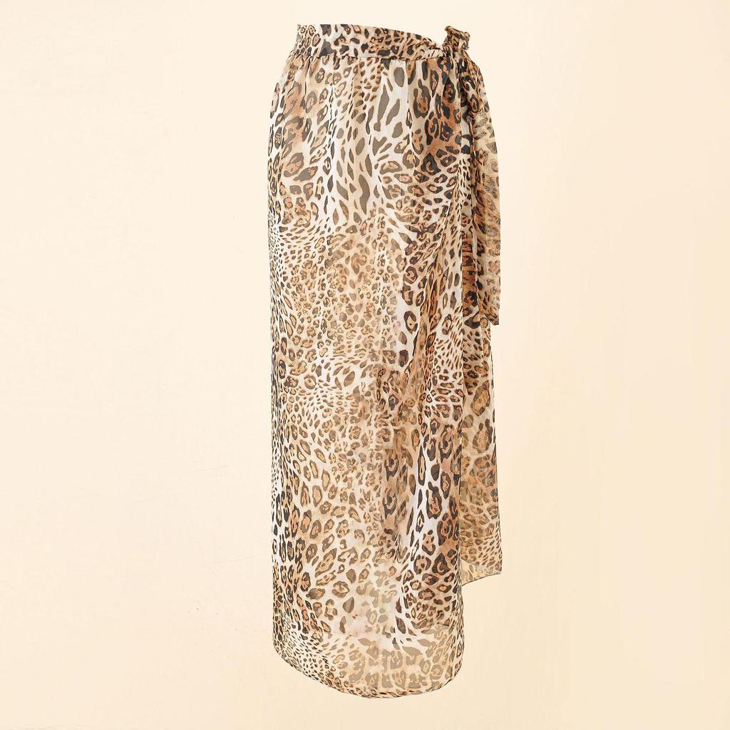 Summer Leopard Print Women's Chiffon Beach Skirt and Blouse Set