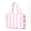 Pink and White Striped Canvas Makeup Bag - Large Capacity Travel Toiletry Handbag for Women