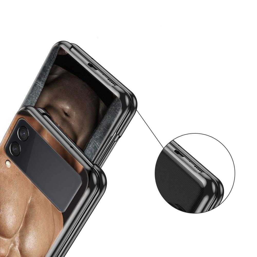Hard PC Phone Case For Samsung Galaxy Z Flip 7 6 5 4 Black Cover For Galaxy Z Flip 3 Foldable Shockproof Male Abdominal Muscle