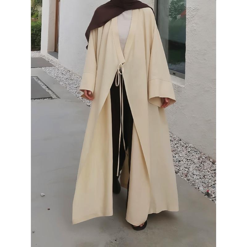 Women's Solid Color Oversized Open Front Abaya Maxi Cardigan Long Sleeve Muslim Kimono Outerwear