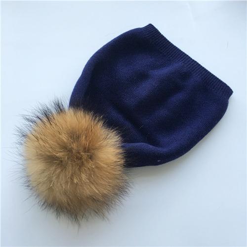 Real Raccoon Fur Pom Pom Knitted Hat Women Beanies Cashmere Winter Hat Female Girl Cotton Skullies Wool Beanie Hat