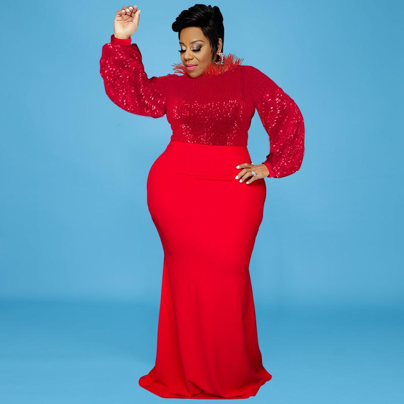 Evropské a americké dámské šaty nadměrné velikosti se sekvenovanými rukávy