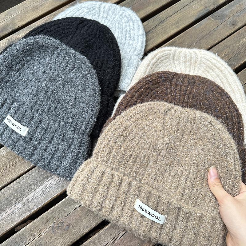 Luochi Knitting Plain Wool Knit Hat - Thick, Warm, Versatile Couple's Hat for Autumn & Winter Korean Style