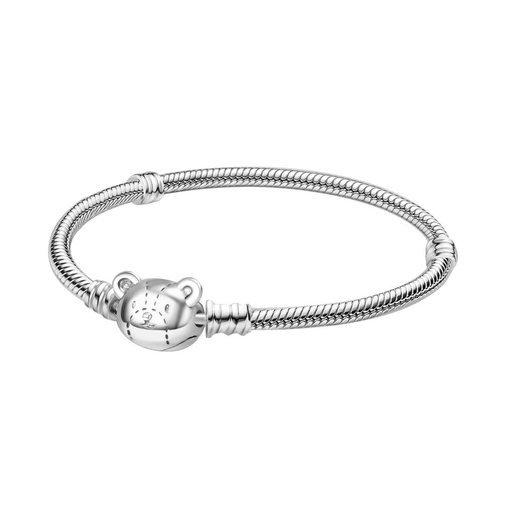  925 Silver Hello Kitty Leather Bracelet Women Femme Bear Snake Jewelry Gift Accessories Bangle