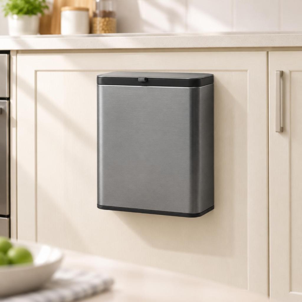 Wall-Mounted Trash Can Compact with Hanging Hook Garbage Bin Easy to