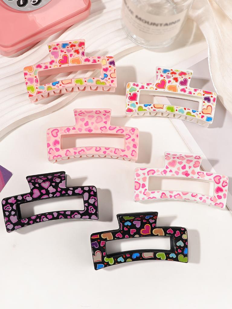 4Pcs New Print Heart Hair Claw for Women,Strong Hold Colorful Hair Clips Big Size Hair Clamps Hairpin Hair Accessories Gift