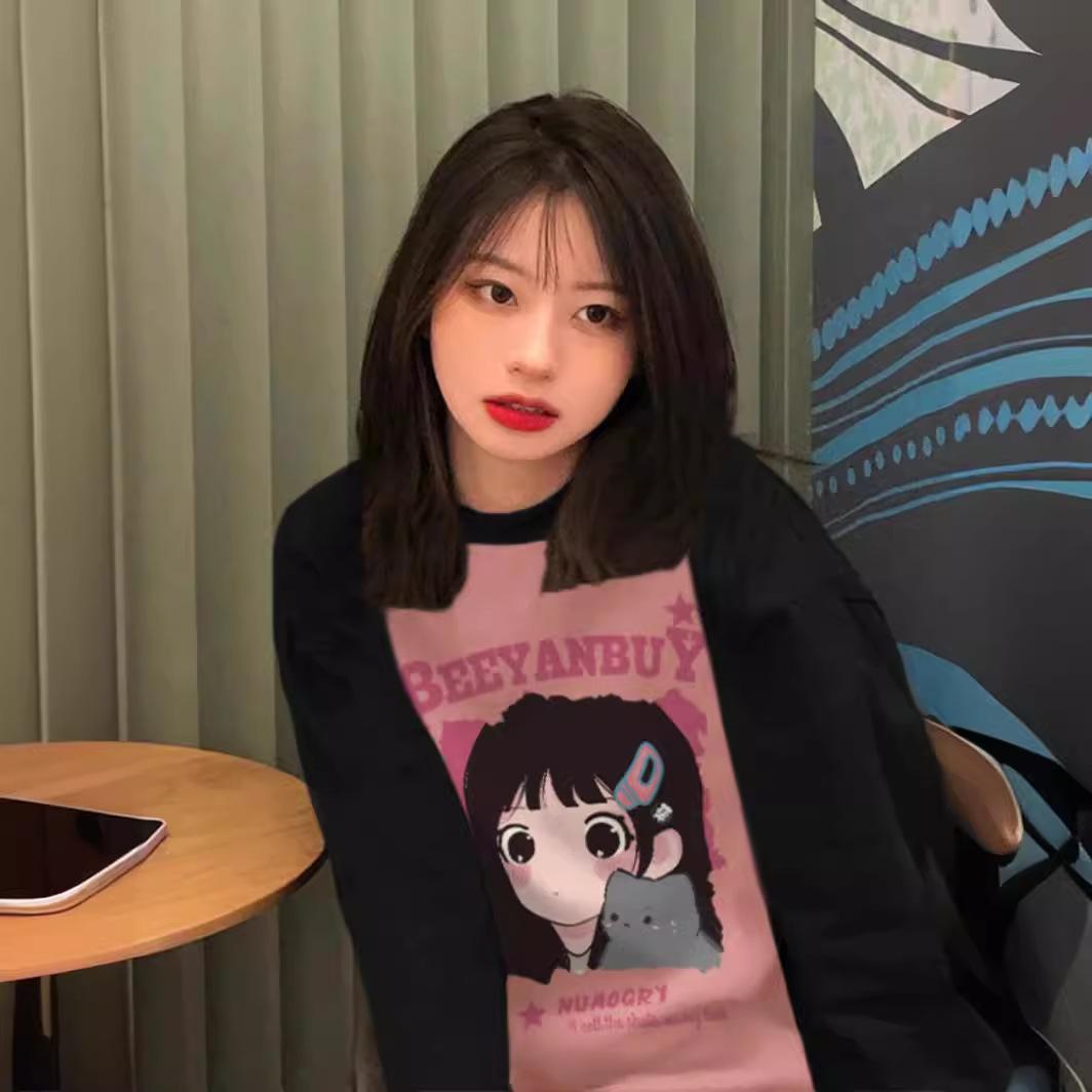 Футболки Harajuku с длинным рукавом и круглым вырезом — фото 5