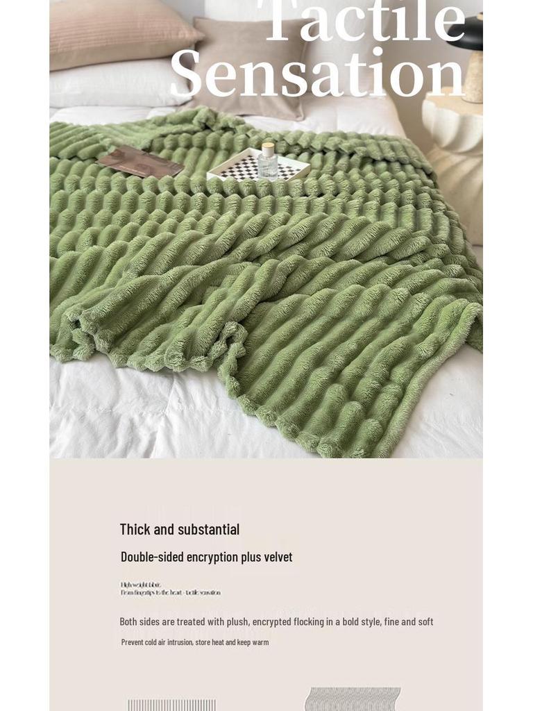 Rabbit Fur Plush Flannel Blanket - Sofa Cover & Nap Blanket for Office or Dormitory