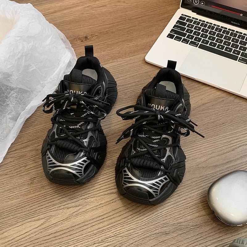 

Daddy Shoes Women 2024 Осень и зима Европейский серый сетчатый дышащий Niche Paris Daddy Shoes Women Повседневные кроссовки для женщин 40 чёрный