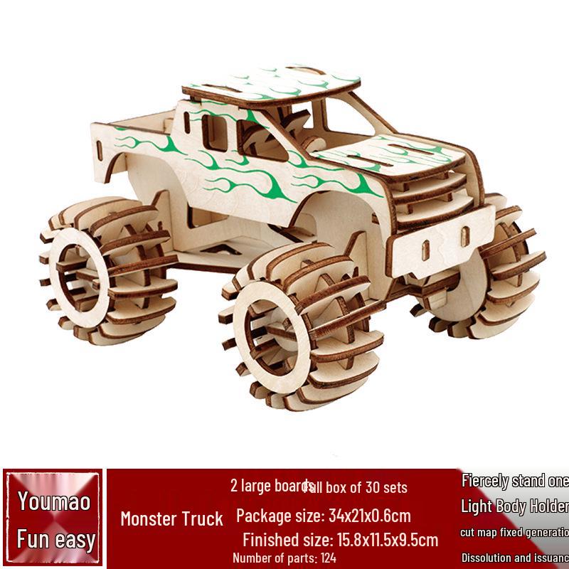 Bigfoot Wooden 3D Car Puzzle - Handmade Assembly Model for Kids