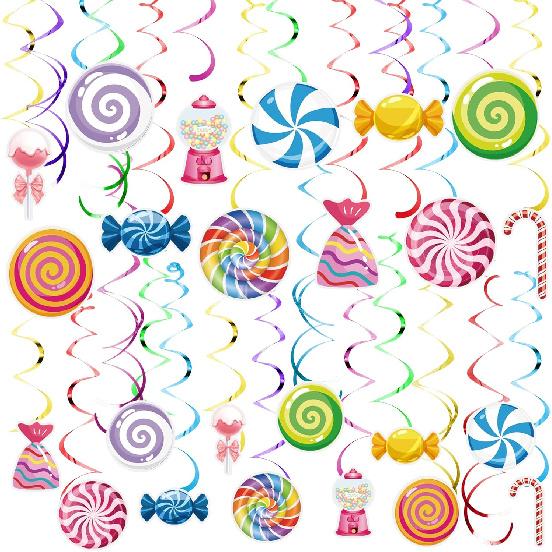 54 PCS Candyland Party Decorations Candy Hanging Swirls Colorful Lollipop Hanging Swirls Ceiling Decor for Baby Shower Birthday Party