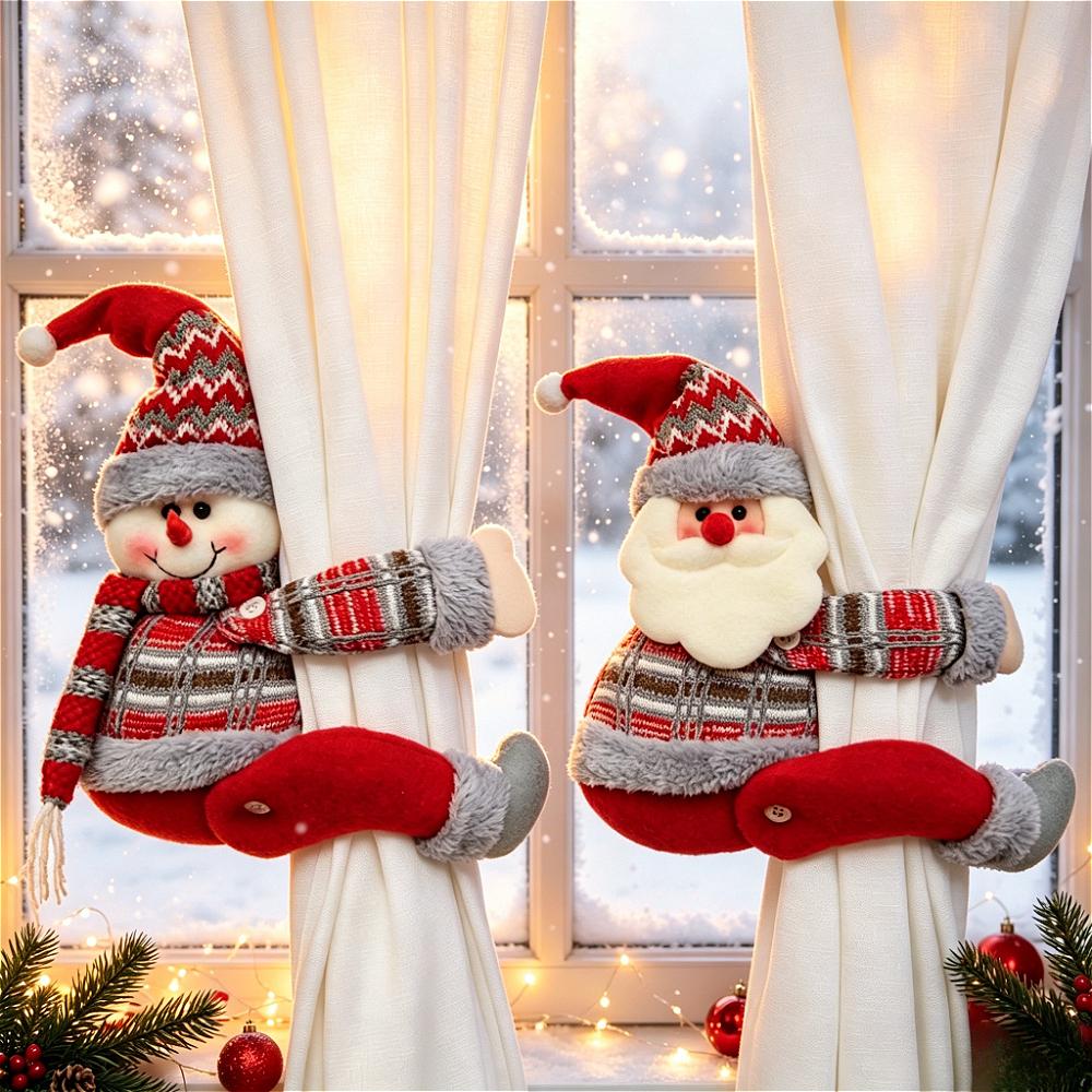 Santa Claus Curtain Decoration Dolls Christmas Plush Curtain Buckles Window Decorations Suitable for Christmas Party Gifts