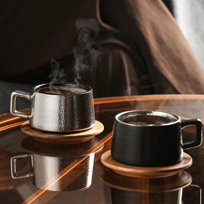 Luxurious Retro Gold Silver Coffee Cup and Saucer Ceramic Set Gift Box Gift Solid Wood Cup Coffee Mug Drinking Utensils 230ML