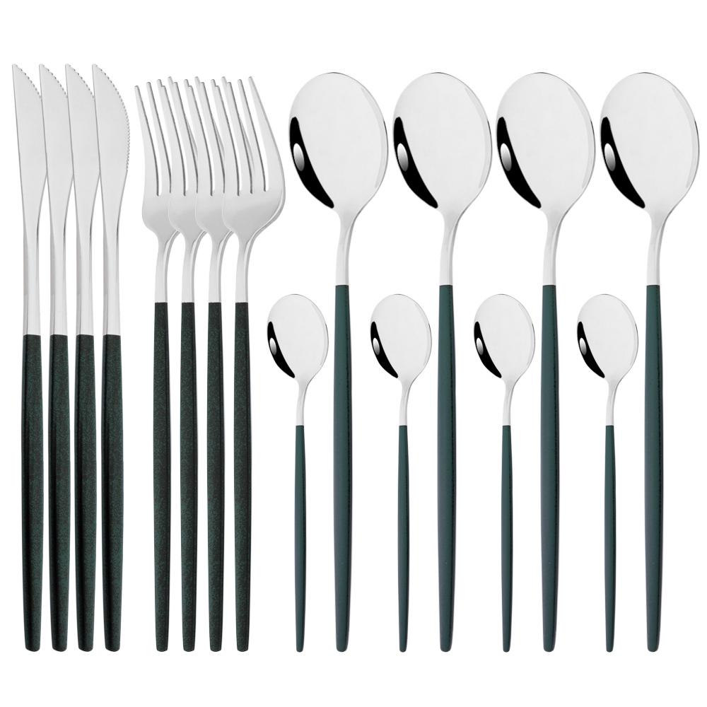 16Pcs Dinnerware Knife Fork Coffee Spoon Cutlery Set  Flatware Stainless Mint Green Gold Steel Silverware Tableware Set