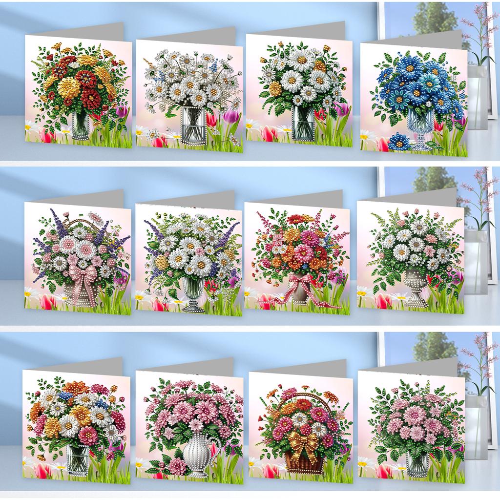 12Pcs DIY Diamond Painting Greeting Card Kit Diamond Art Painting Greeting Cards for Beginner Adult Birthday Holiday Blessing