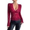 Fall/Winter New Style Solid Color Sexy Lace Tight V-Neck Long-Sleeve T-Shirt Women's Top