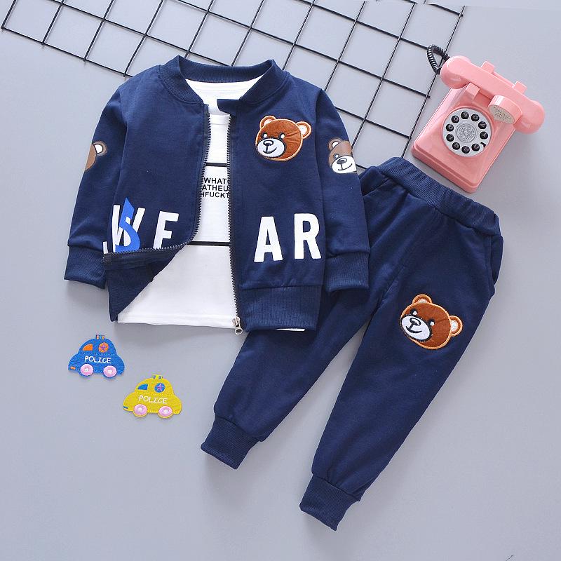 Kids' Korean Style Cartoon 3-Piece Set: Long Sleeve Sweatshirt, Jacket, and Pants for Boys - Perfect for Autumn and Spring.