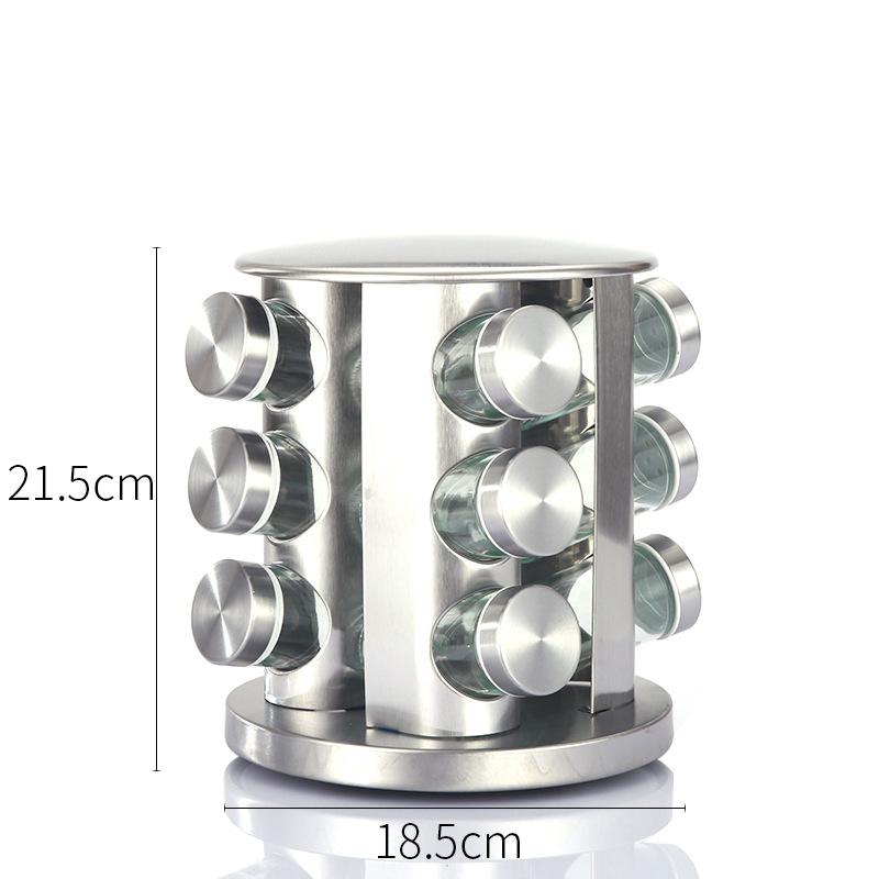 12/16/20 Jars Kitchen Seasoning Storage Organizer Stainless Steel Spice Rack 360° Rotating Carousel Spice Jar Storage Rack