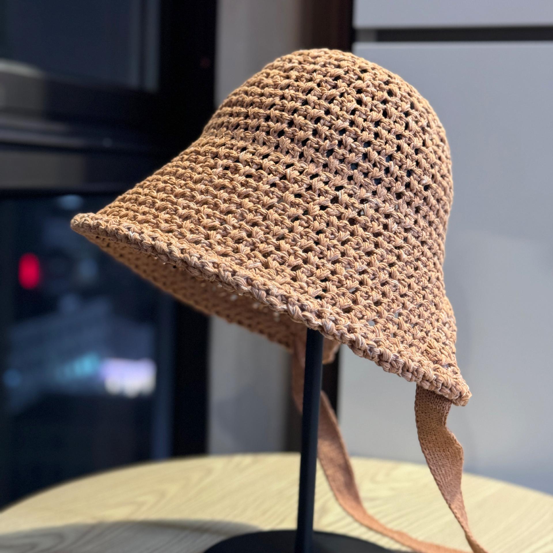 

Versatile retro lace-up knitted fisherman hat for women, autumn casual new style, large head circumference, slit design, simple bucket hat, trendy Adult54-60Average Size brick червоний колір