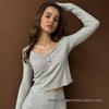 2026 Slim & Breathable Women's Knit Long Sleeve Shorts Pajamas - European & American Style, Comfortable for Home or Outdoor Wear